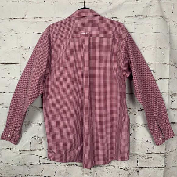 Ariat Pro Series Mens Shirt Large Pink Gray Plaid Button Down Western Cowboy - Picture 2 of 8